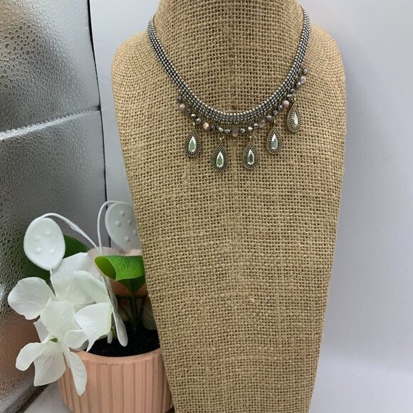 White House Black Market Mixed Metals Fringe Dangle Chocker Necklace - Picture 3 of 7